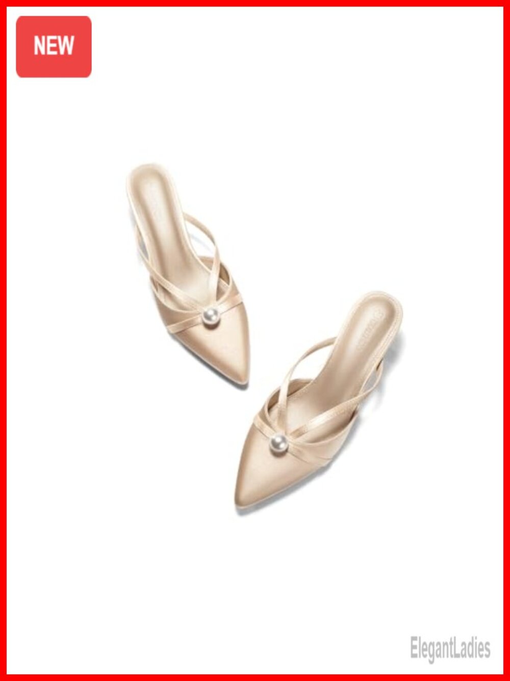 Coutgo Womens Pearl Kitten Heels Mules Closed Pointed Toe Satin Wedding Dress